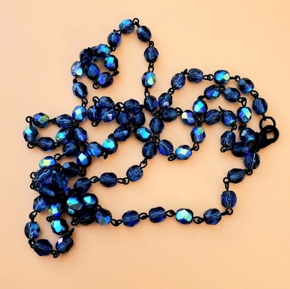 NEW stunning blue iridescent glass bead necklace - Picture 3 of 9